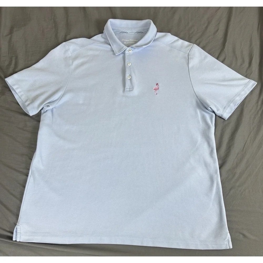Tommy Bahama IslandZone Supima Cotton Polo Shirt Mens XL Light Blue Flamingo S/S